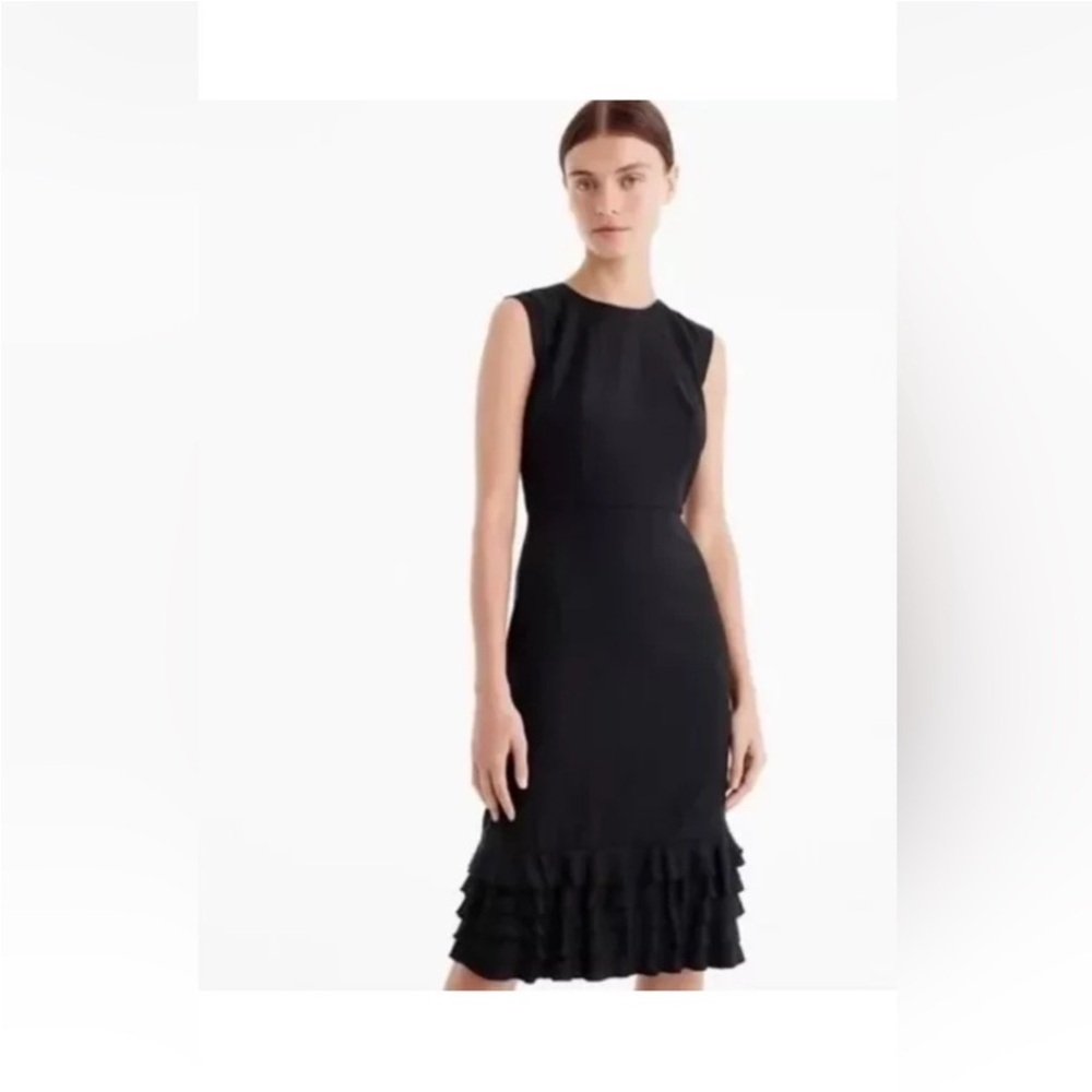 Elegant Black Sleeveless Ruffle Hem Sheath Dress by J.Crew